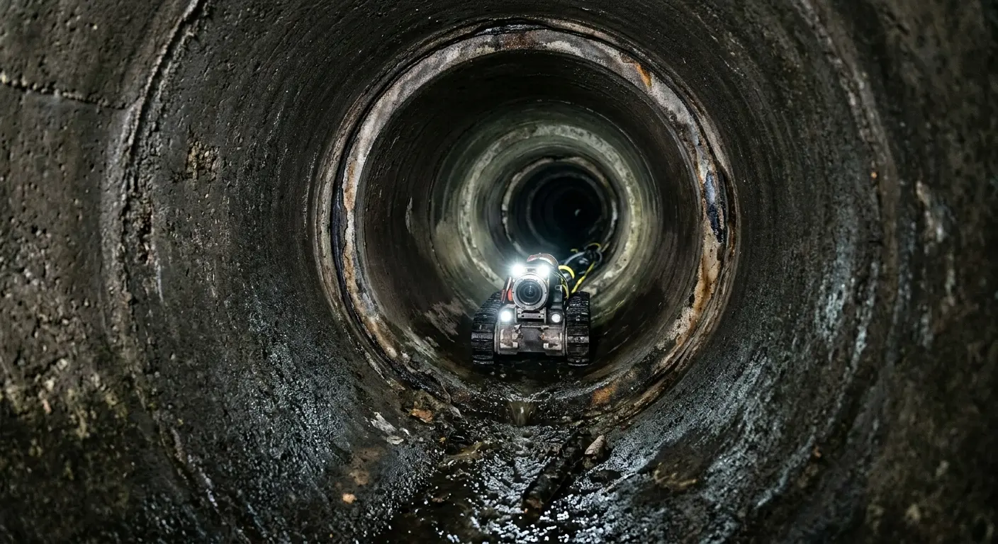 Robotic sewer camera inspecting pipe interior for Sewer Line Repair in Central Falls